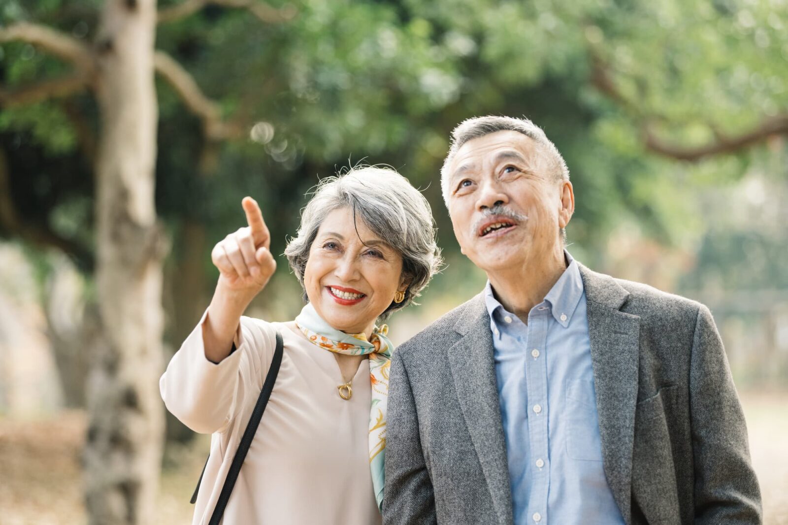 旅行を楽しむ老夫婦