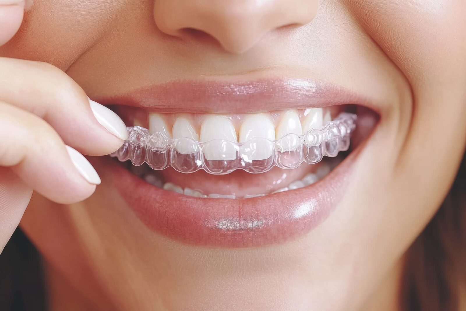 インビザラインのマウスピースを装着する女性